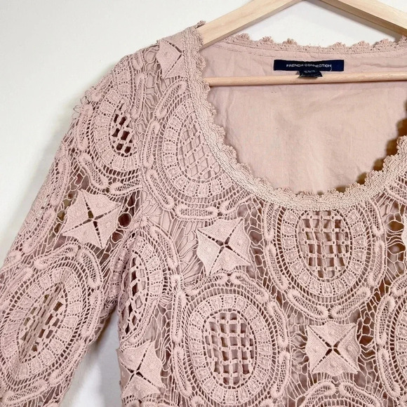 French Connection Lark Rise Crochet Dress  In Dusty Rose Color - Picture 6 of 14